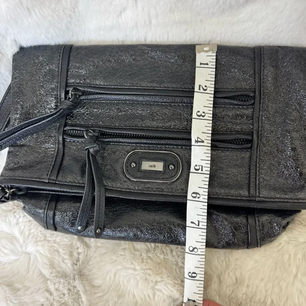 Rafe New York Black Metallic Leather Clutch Wristlet Evening Bag